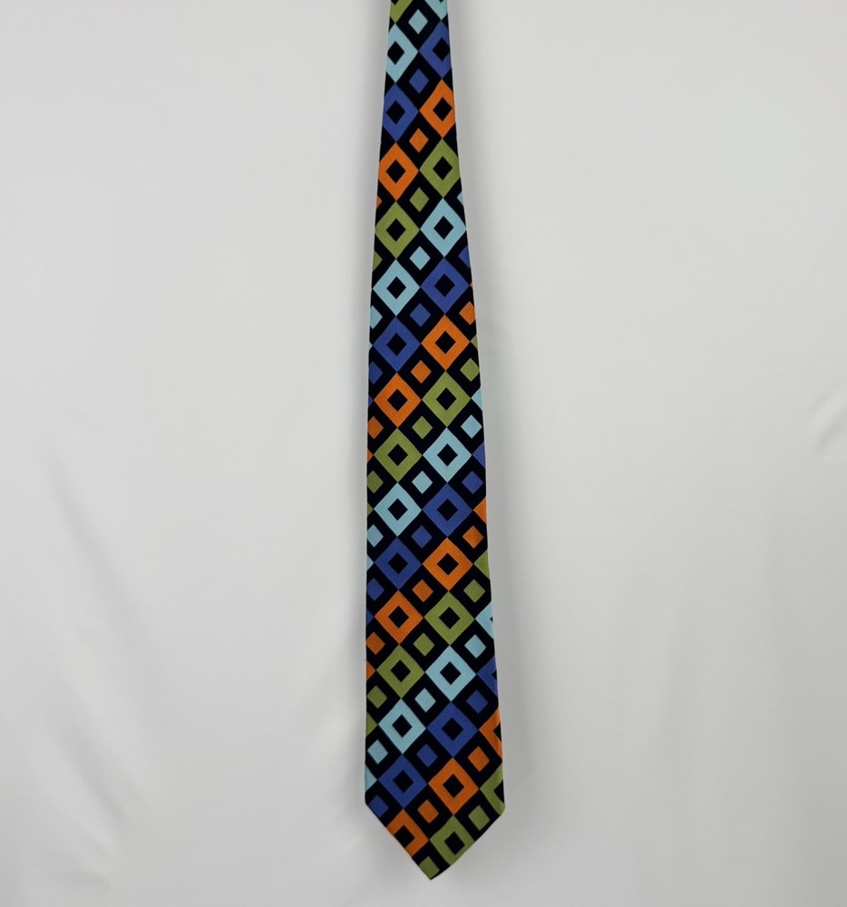 ETRO 100% Silk Multicolored Abstract Geometric Pattern Men’s Neck Tie Retro