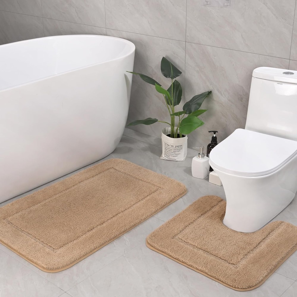 LOCHAS Soft Beige Bathroom Rug Set 1.8 x 2.10 Feet Non-Slip Mat