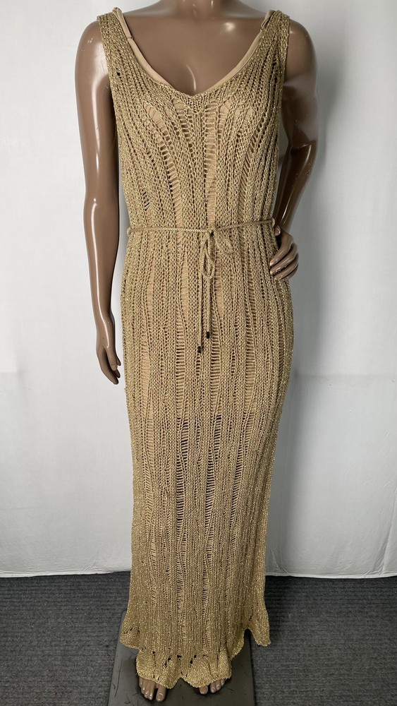 Marciano By Guess Womens Maxi Dress Gold Size 6 Lucky Lurex Net Metallic V Neck