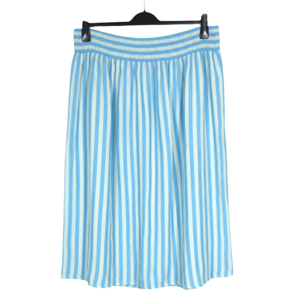 A NEW DAY Teal STRIPES Smock Waist SIDE POCKETS Linen Blend A-LINE SKIRT Sz XXL