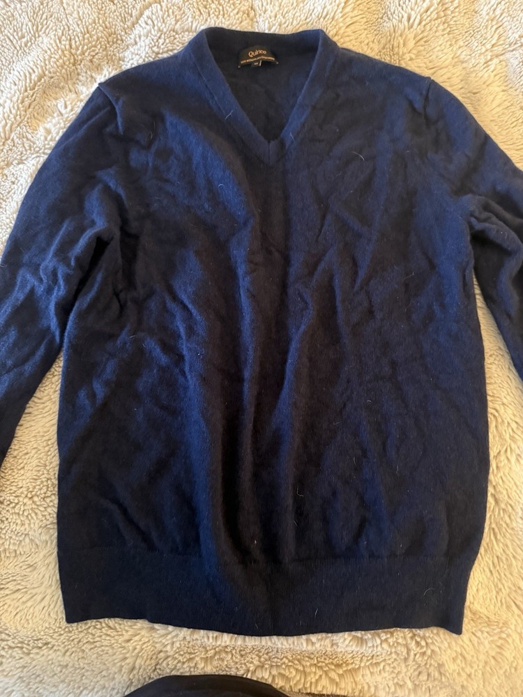 Quince 100% Mongolian cashmere  women V Neck Sweater Navy Blue Size M