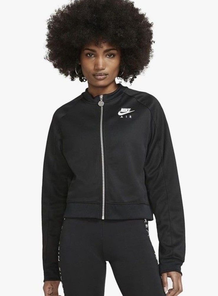 Nike Air Women’s Black White Accent Full Zip Up Cropped Jacket Pockets Size M