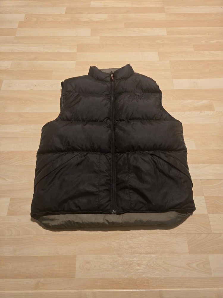 LL Bean Mens Reversible Puffer Vest Black Olive Green Goose Down Size Medium