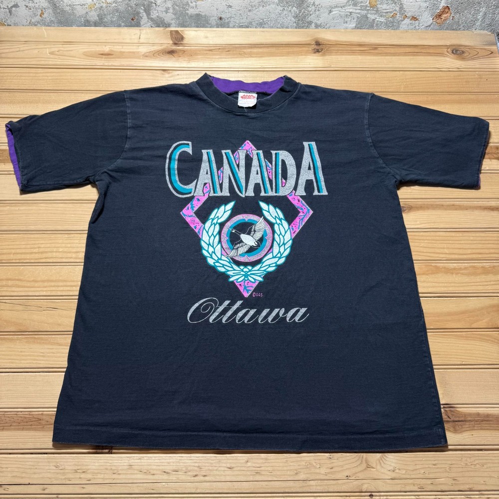 Vintage 90s Canada Ottawa Goose Graphic Tourist Souvenir Ringer T-Shirt Size XL