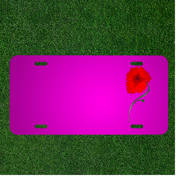 Custom Personalized Car License Plate Featuring Your Name with Beautiful Red Flower Bloom Design