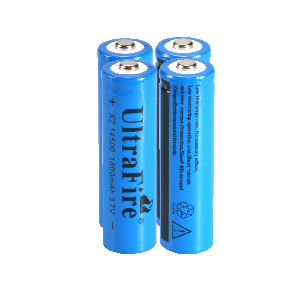 4pcs 14500 Battery 3.7V UltraFire 1800mAH Rechargeable Batteries Cell