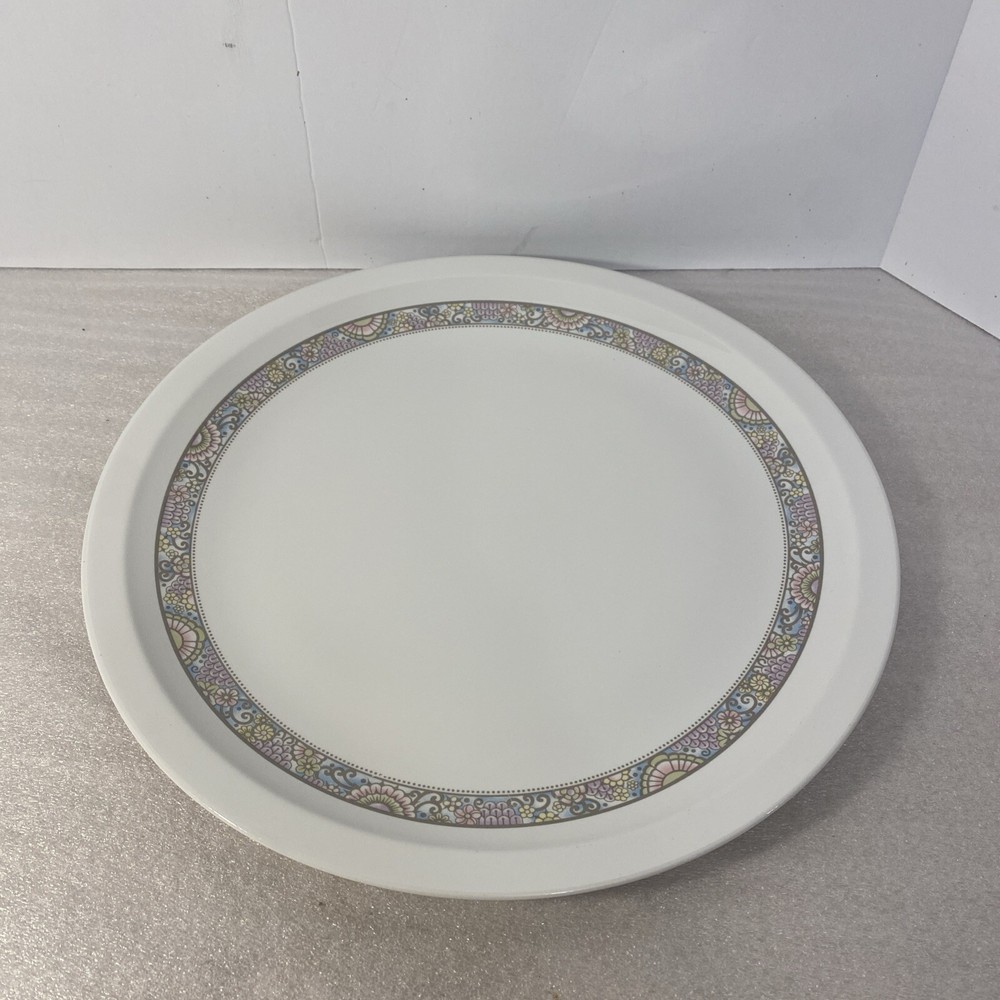 Dinner Plate Centura by Corning Shangri La Blue Band/Pink Yellow Flowers 10.25”