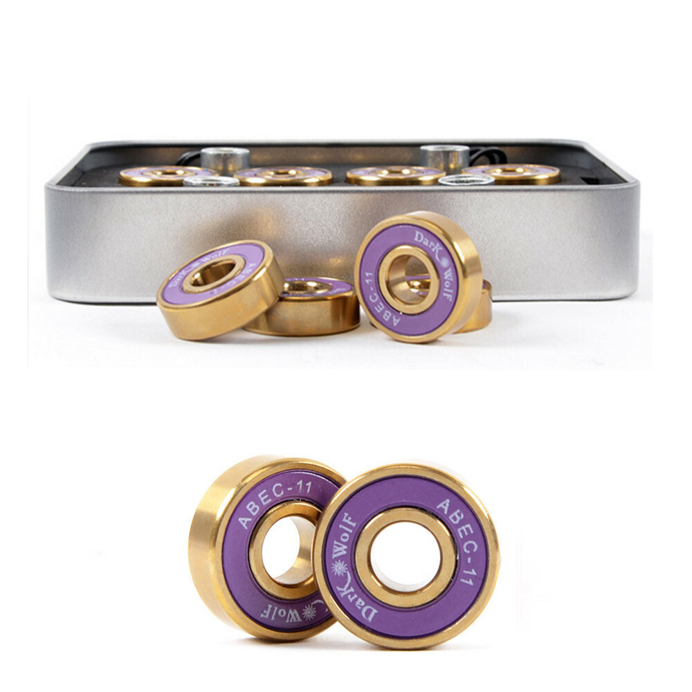 Dark Wolf Skateboard Bearings Titanium ABEC-11 Purple Gold 8pcs with 4pc Spacer
