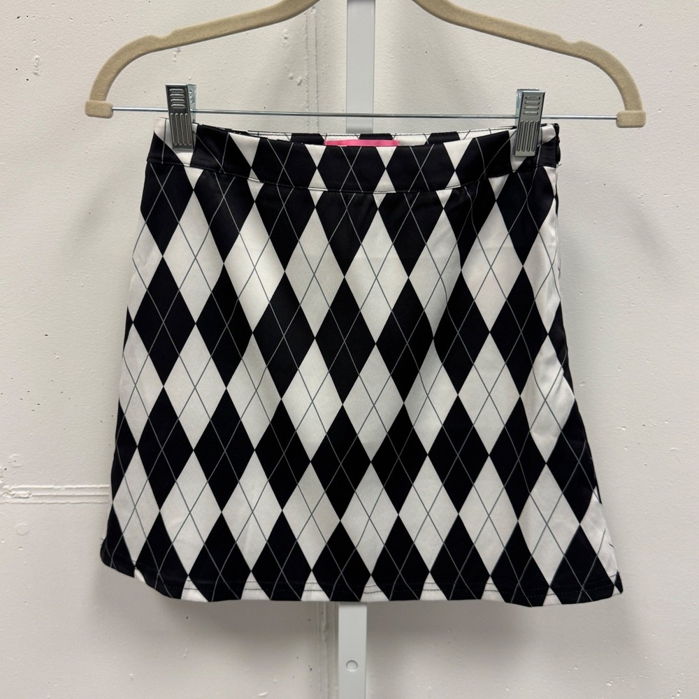 Sugar Thrillz Dolls Kill Argyle Mini Skirt Black White Preppy Plaid XS A-Line