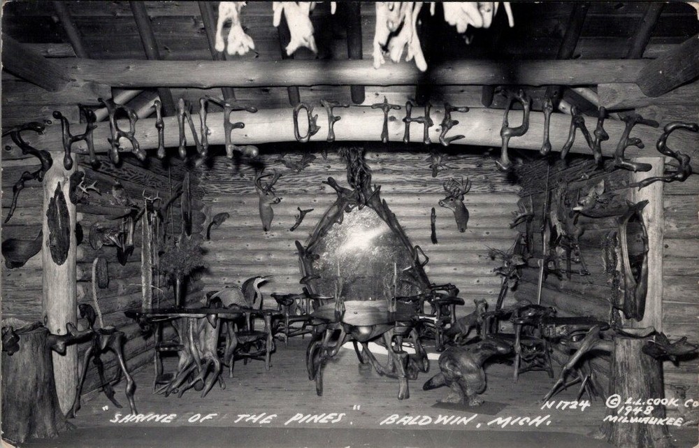 1948, Shrine of the Pines Interior, BALDWIN, Michigan Real Photo Postcard