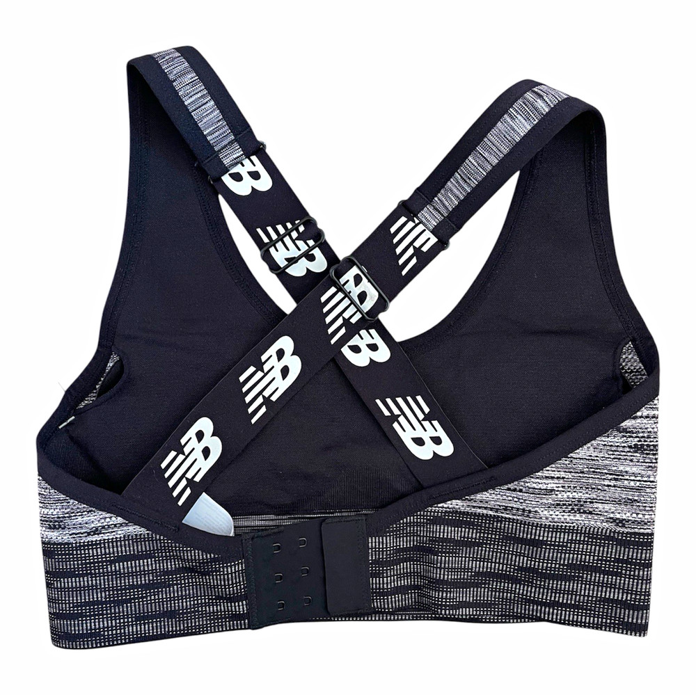 New Balance Medium Support Wireless Crossback Hook & Eye Sports Bra S Gray Black