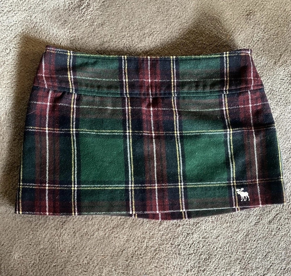 Abercrombie & Fitch Plaid Micro Mini Wool Skirt, Vintage 2000s y2k, Size 0