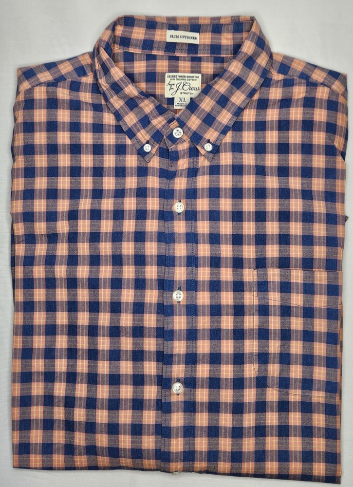 Mens J. Crew Stretch Slim Untucked Long Sleeve Plaid Button Up Shirt Size XL