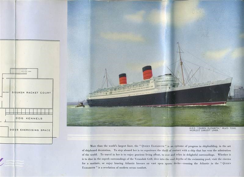 RMS Queen Elizabeth Plan of First Class Accommodations 1952 Cunard Lines-image