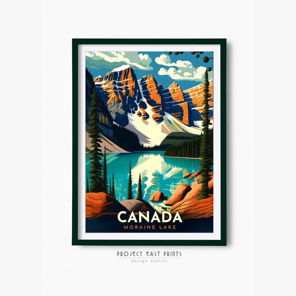 Canada Print Retro Travel Poster Of Moraine Lake Instant Wall Art