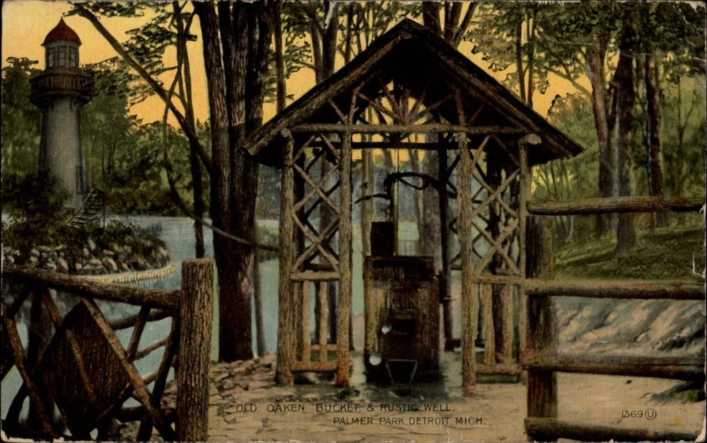 Michigan Detroit Palmer Park Rustic Well ~ 1913 vintage postcard sku819