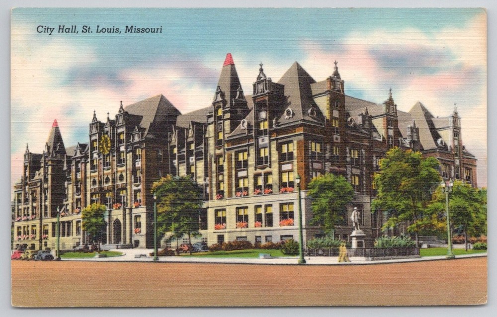 St. Louis City Hall Missouri Linen Postcard French Romanesque Architecture