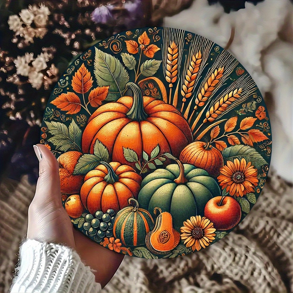 Retro Thanksgiving Harvest Round Aluminum Sign Pumpkin