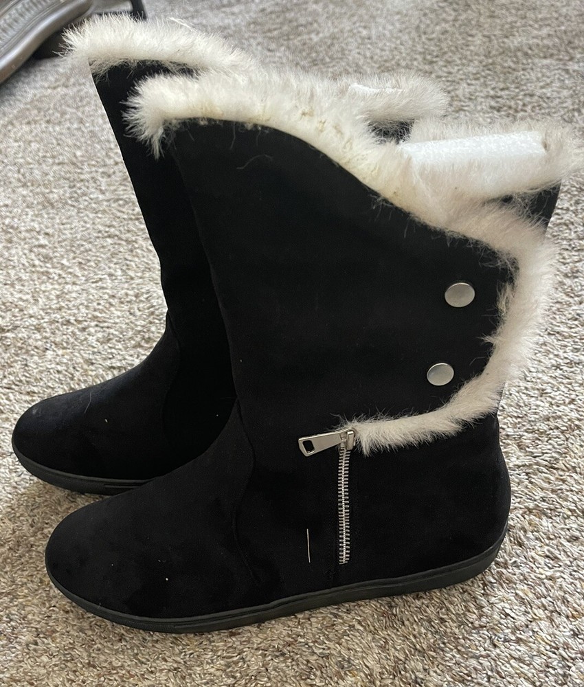 Bellini Womens Black Furry Faux Fur Zipper Winter & Snow Boots Size 13