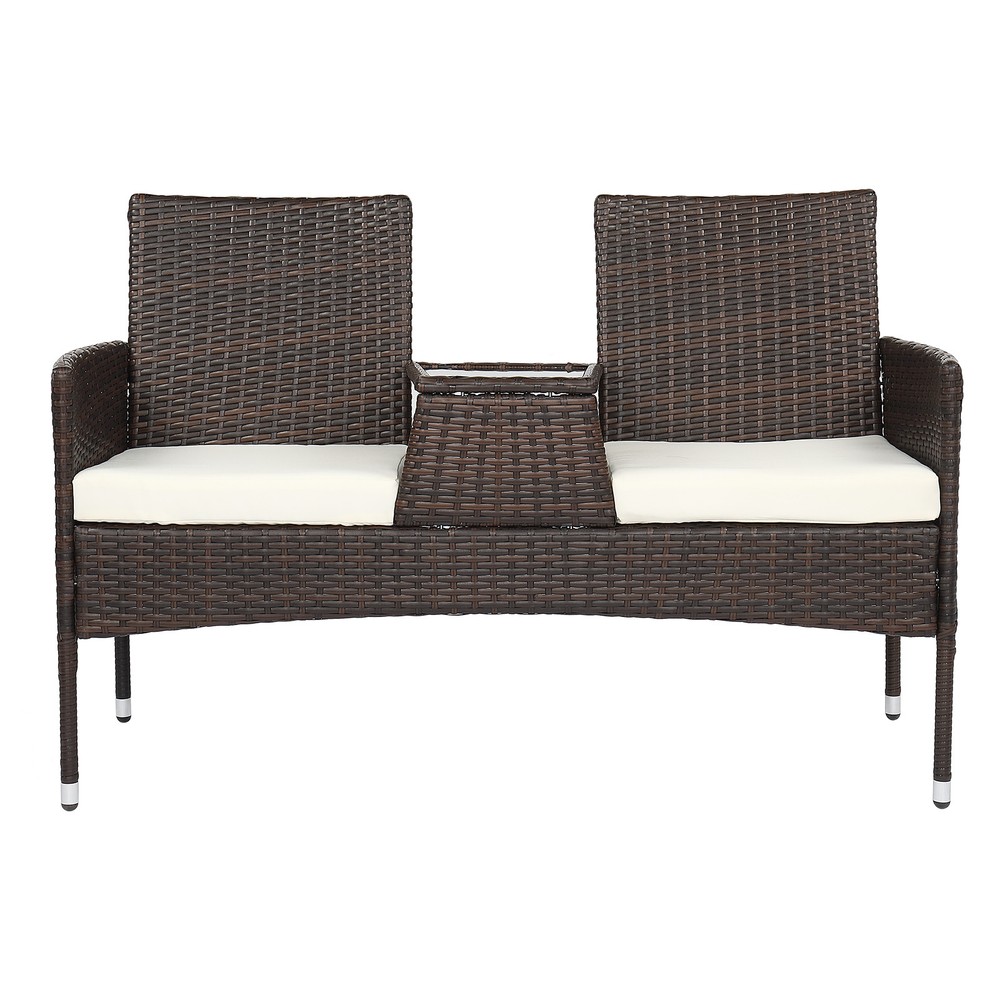 Rattan Lover Chair Brown Gradient Iron Frame Modern Design 131cm X 61cm X 83cm