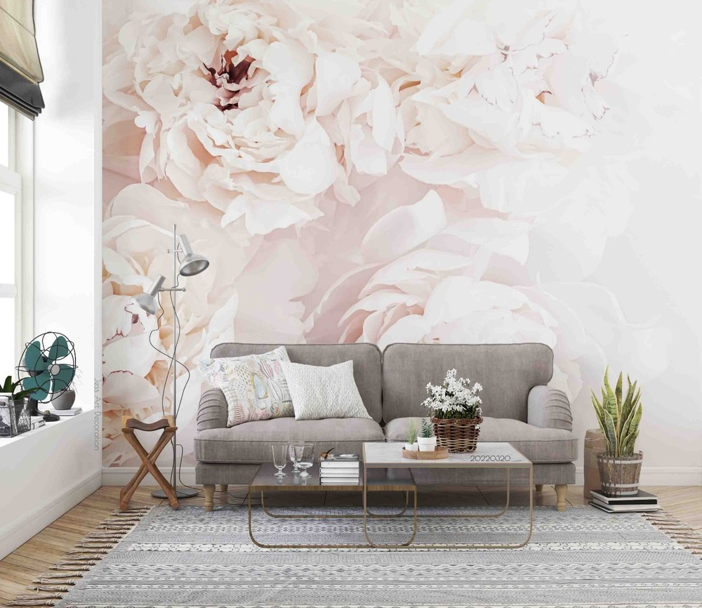 3D White Peony Plant Closeup Wall Murals Wallpaper Murals Wall Sticker
