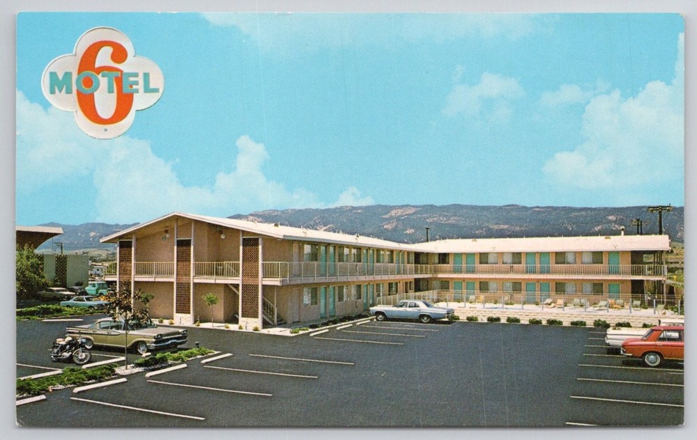 Vintage Motel 6 Santa Barbara Goleta CA Postcard 1960s Mid-Century Cars