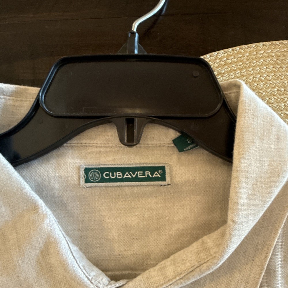 Cubavera Men’s Woven Linen Button-Up Shirt Embroidered Beige 2X Big & Tall
