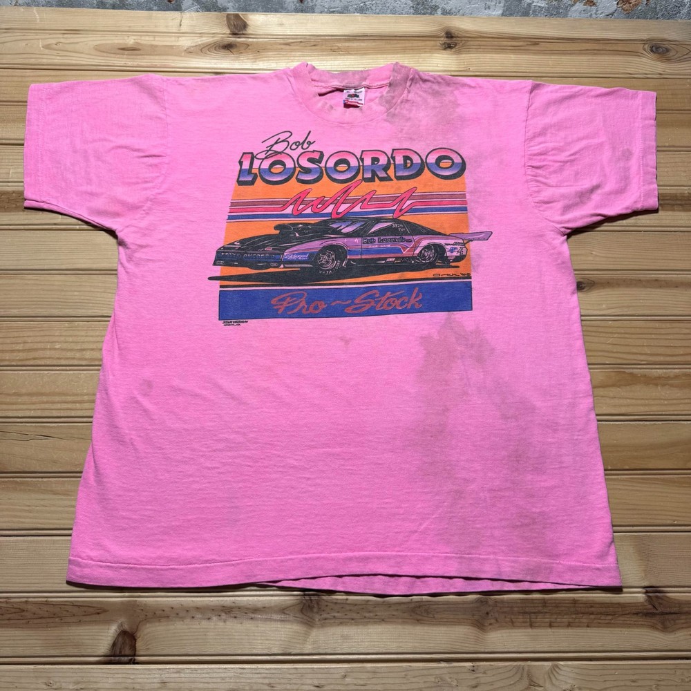 Vintage 1990 Bob Losordo Pro-Stock Drag Racing Sports Graphic T-Shirt USA - XL