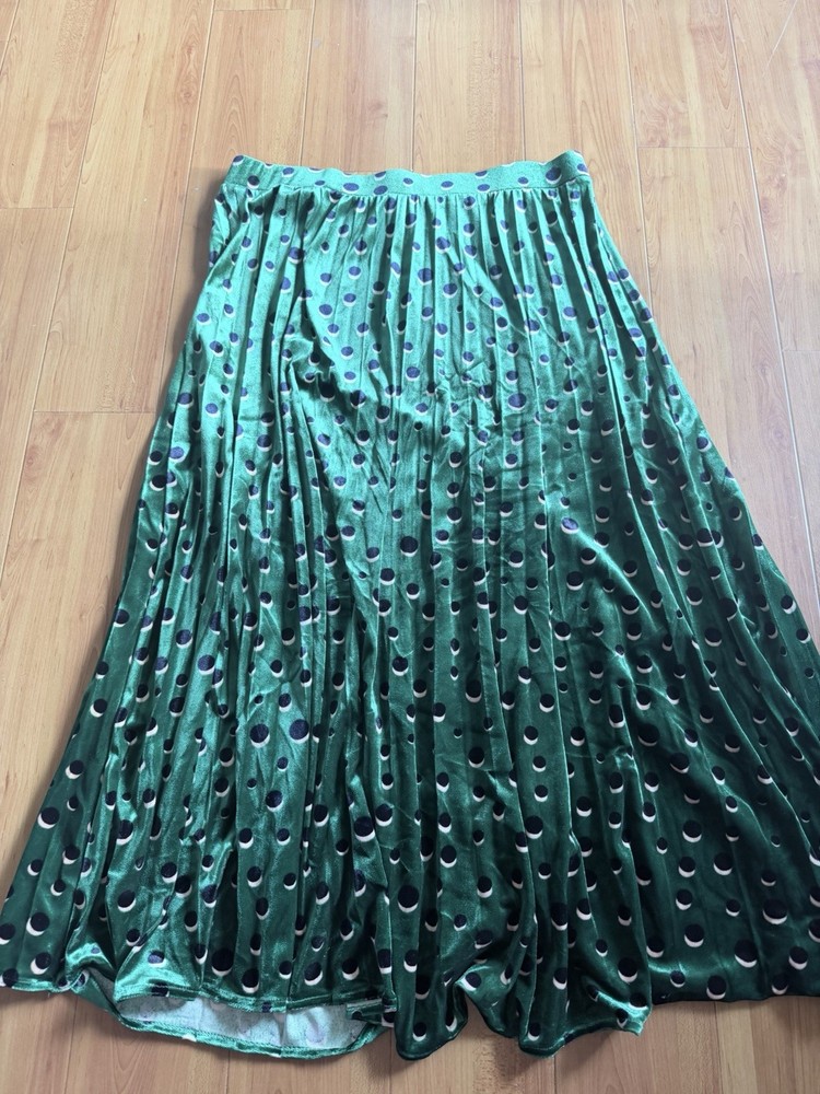 Maeve Velvet peacock   Pleated Long Skirt Elastic Waist Pull On Size L