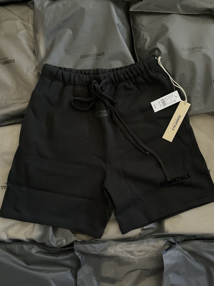 Essentials Black Sweat Shorts Men's Drawstring Logo Elastic Waist Pockets