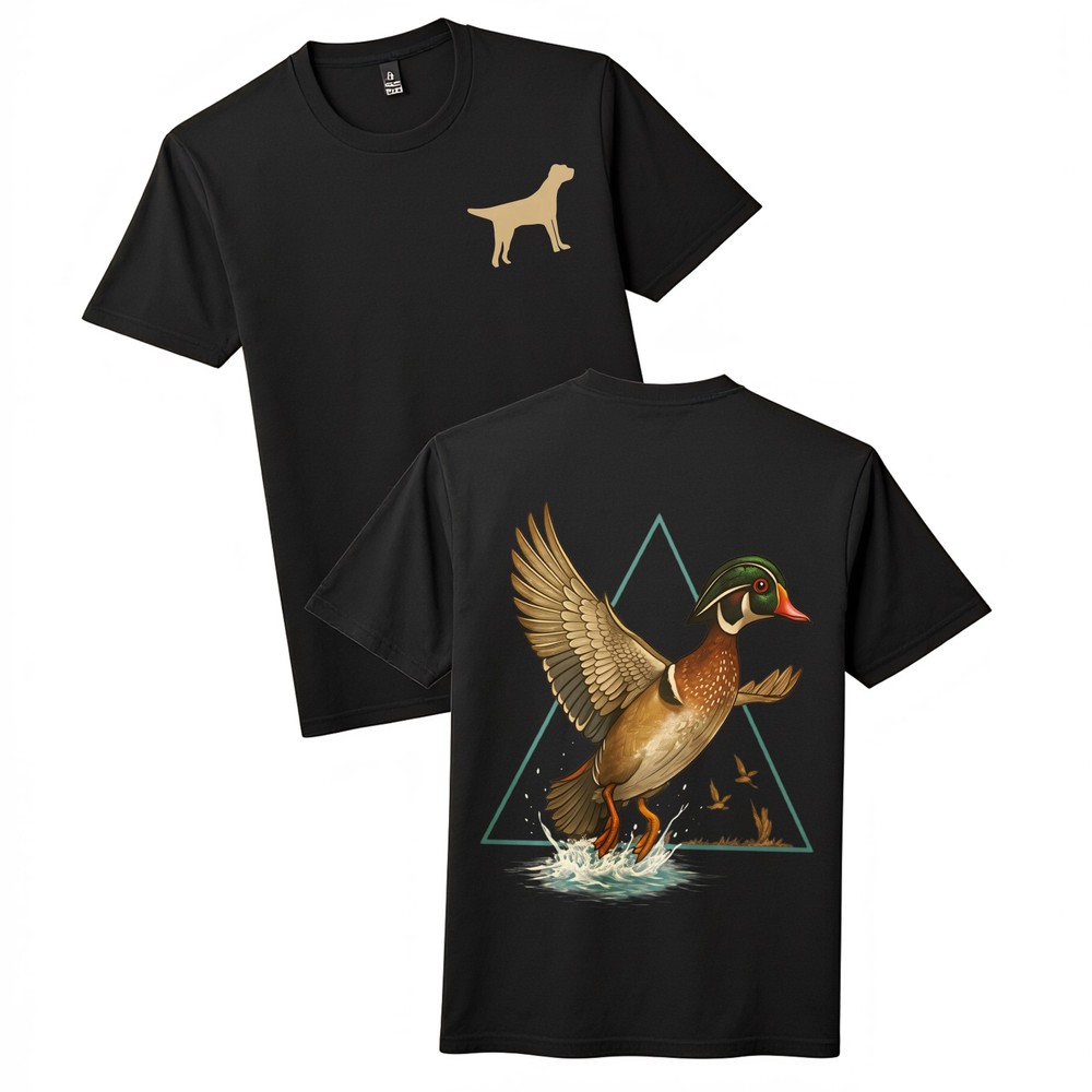 Outdoor Casual Sports 2-Sided Graphic T-shirt-Hunting Dog&Wood Duck Cotton Tee