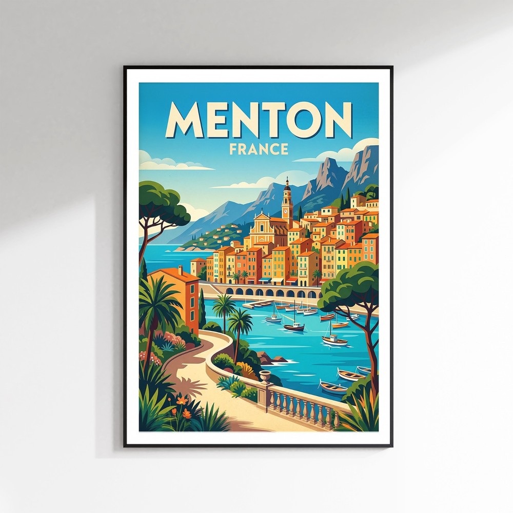 Menton France Vintage Travel Poster Retro Matte Print Wall Art Multi Sizes