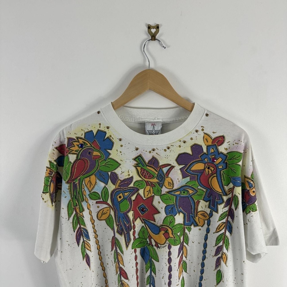 Men’s KWBL Los Angeles Wearable Art Abstract 90's Graphic White Size XL T-Shirt-image