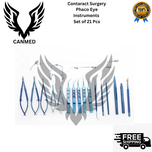 Cataract Surgery Phaco Eye Instruments Set of 21 Pcs Titanium Coated with Box