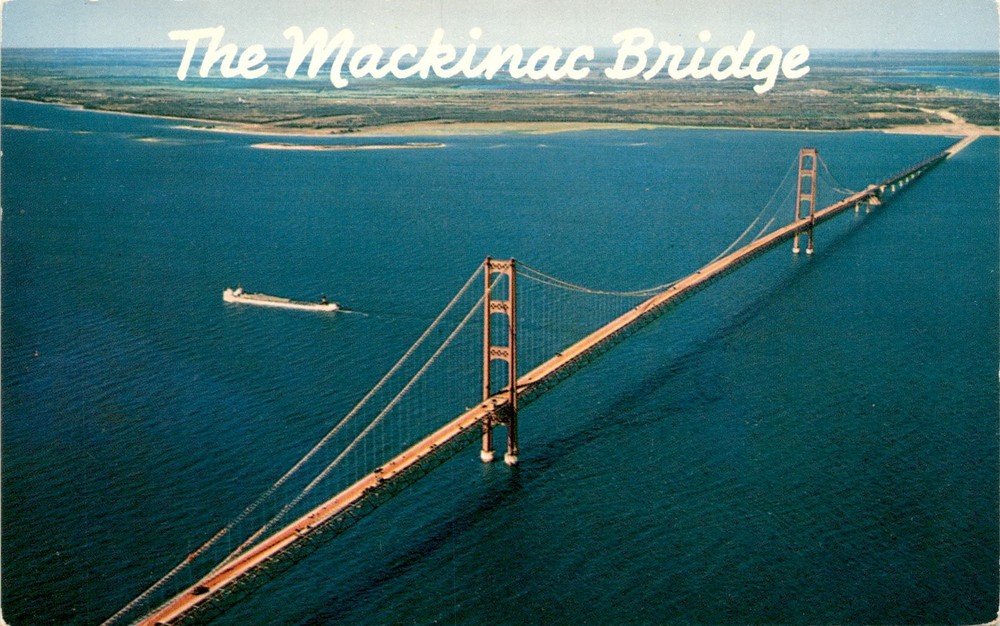 Mackinac Bridge, Michigan, Straits of Mackinac, Mackinaw City, Postcard