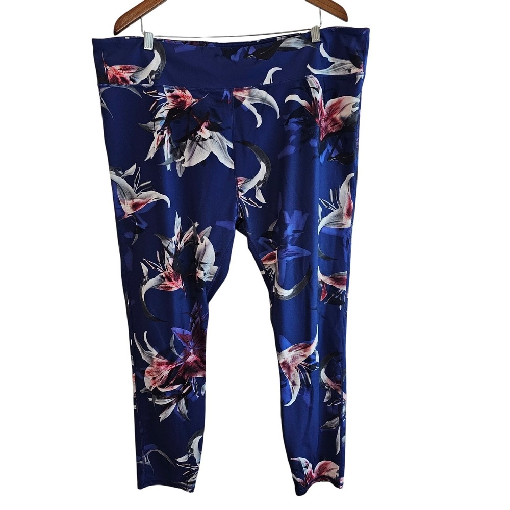 Fabletics PureLuxe Leggings Womens 3X Blue Floral High-Rise Athletic Gym Yoga