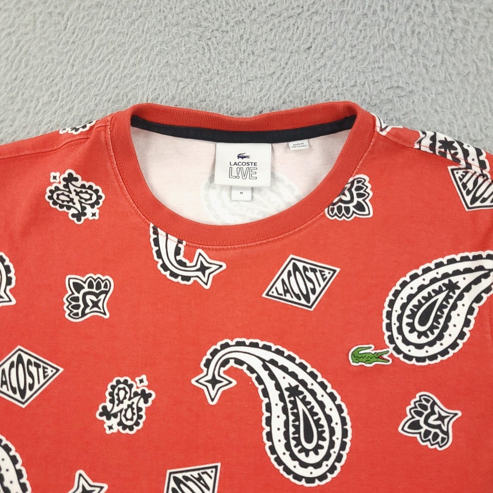 Lacoste Live Shirt Mens Medium Red Paisley All Over Print Cotton Tee