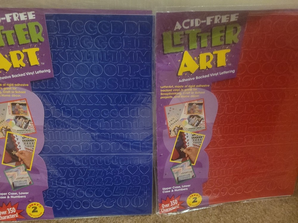 Lot of 2 Acid-Free Letter Art vinyl 538 Upper Lower Case 2 sheets Red Blue New-image