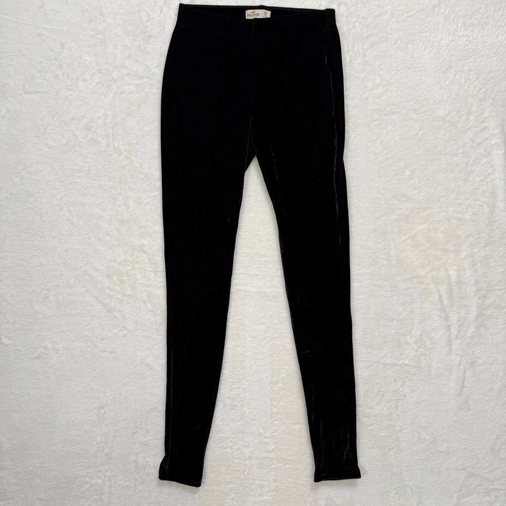 Hollister Leggings Women XS Black Velvet High Rise Slim Fit Stretch Solid