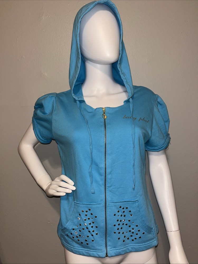 Baby Phat 90s 2000s Y2K Vintage Short Sleeve Full Zip Up Blue Hoodie XL
