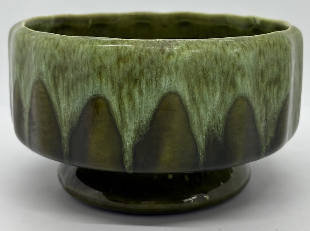 Vintage Round Drip Glaze Pedestal Planter Pottery Console Dish 6” Wide