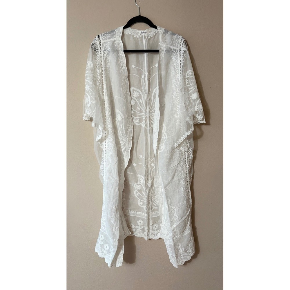 Kindred White Cotton Lace Duster Kimono Embroidered Butterfly Boho Plus