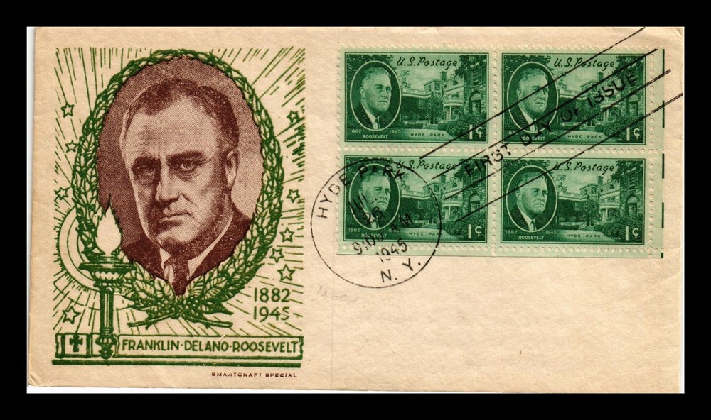 Dr Jim Stamps Us Cover Roosevelt Fdc Scott 930 Block Of 4 Smartcraft Special
