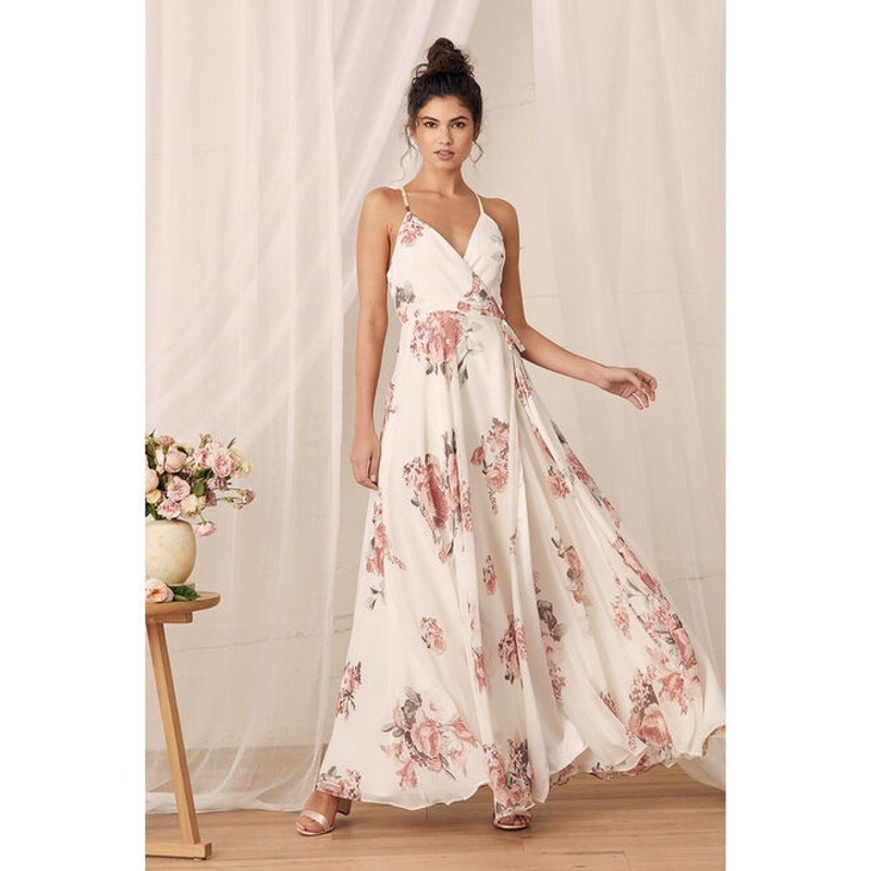 NEW Elegantly Inclined Cream Floral Print Wrap Maxi Dress L