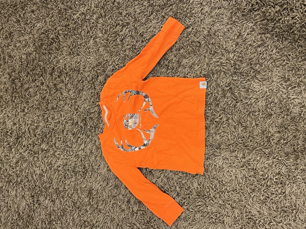 Carhartt Kids Orange Long Sleeve Shirt Size 4 Camo Deer Realtree Graphic