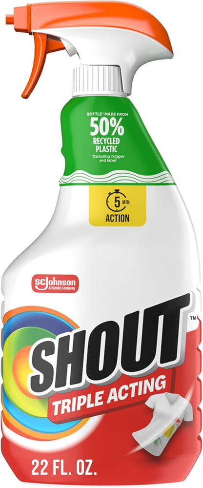 Shout Active Enzyme Laundry Stain Remover Spray, Triple-Acting Formula Clings, P