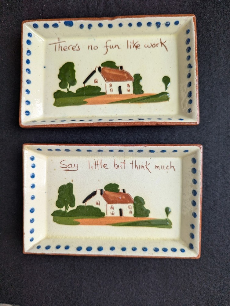 Vintage Devon Motto Ware Set of 2 Trinket Dishes, Made in England, Handpainted