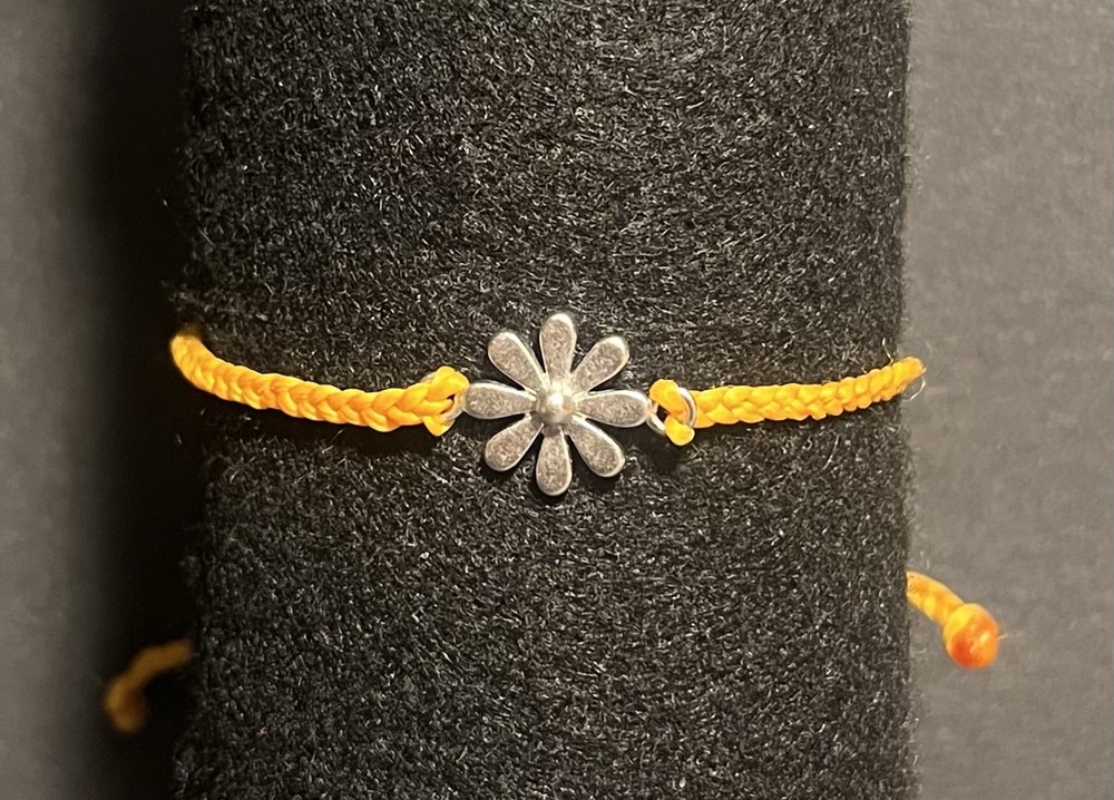 Pura Vida Bracelet Orange Braided Cord Silver Daisy Charm