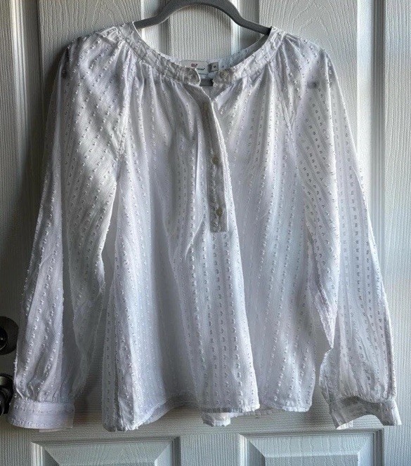 Vineyard Vines Women's White Textured Woven Cotton Button Blouse M