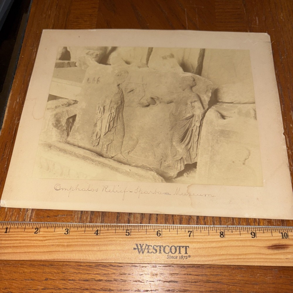Vintage Omphalos Relief Ruins Mounted Greek Architecture Photo Spartan Museum